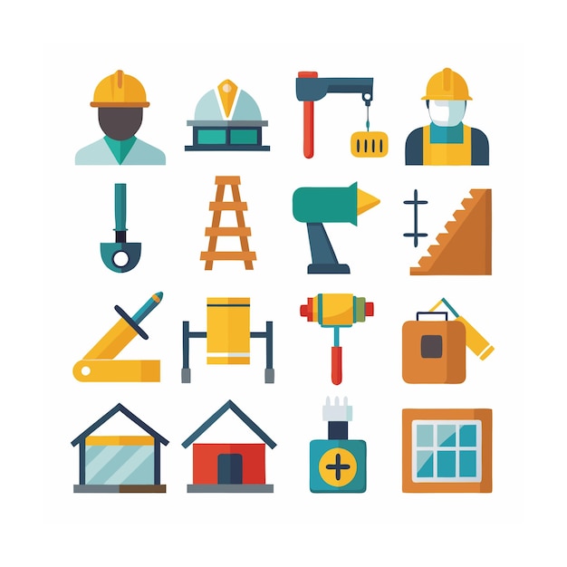 Ilustración vectorial del conjunto de iconos de construcción y herramientas