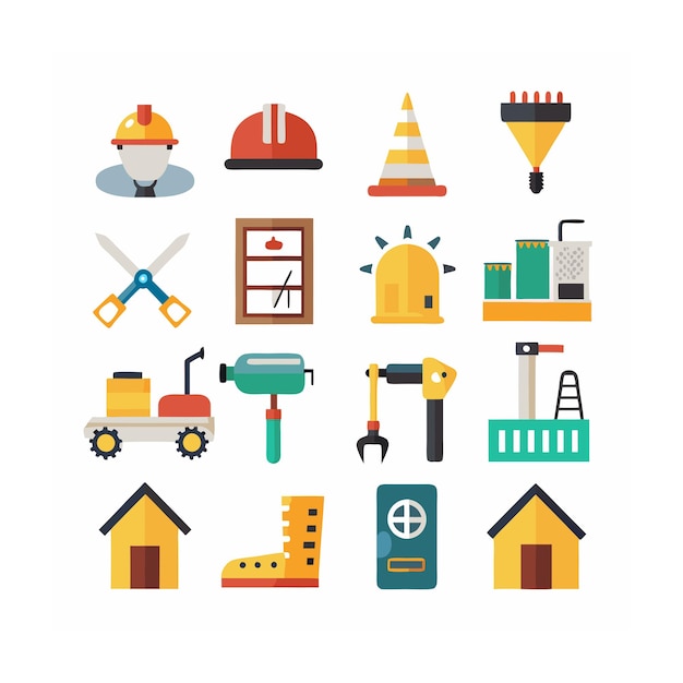 Ilustración vectorial del conjunto de iconos de construcción y herramientas