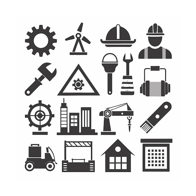 Ilustración vectorial del conjunto de iconos de construcción y herramientas