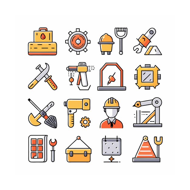 Ilustración vectorial del conjunto de iconos de construcción y herramientas