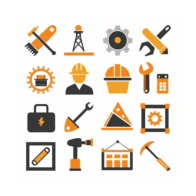 Ilustración vectorial del conjunto de iconos de construcción y herramientas
