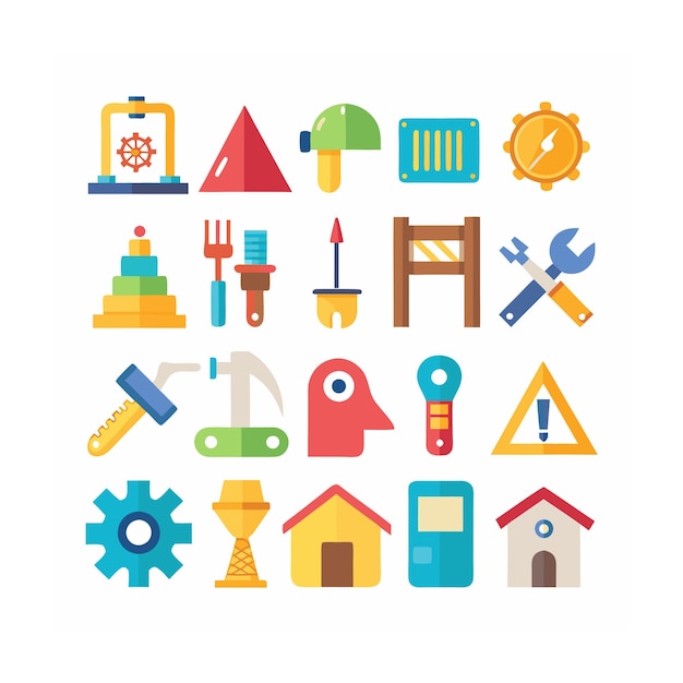 Ilustración vectorial del conjunto de iconos de construcción y herramientas