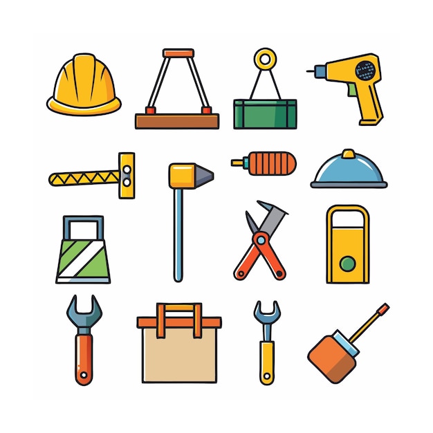 Ilustración vectorial del conjunto de iconos de construcción y herramientas