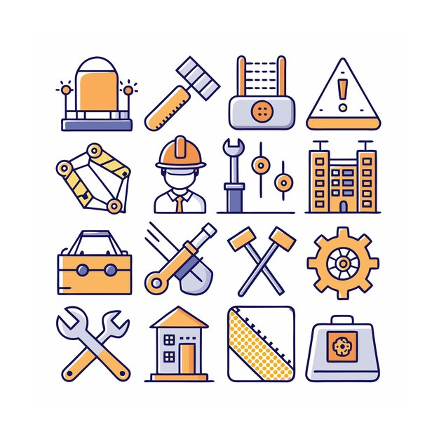 Ilustración vectorial del conjunto de iconos de construcción y herramientas