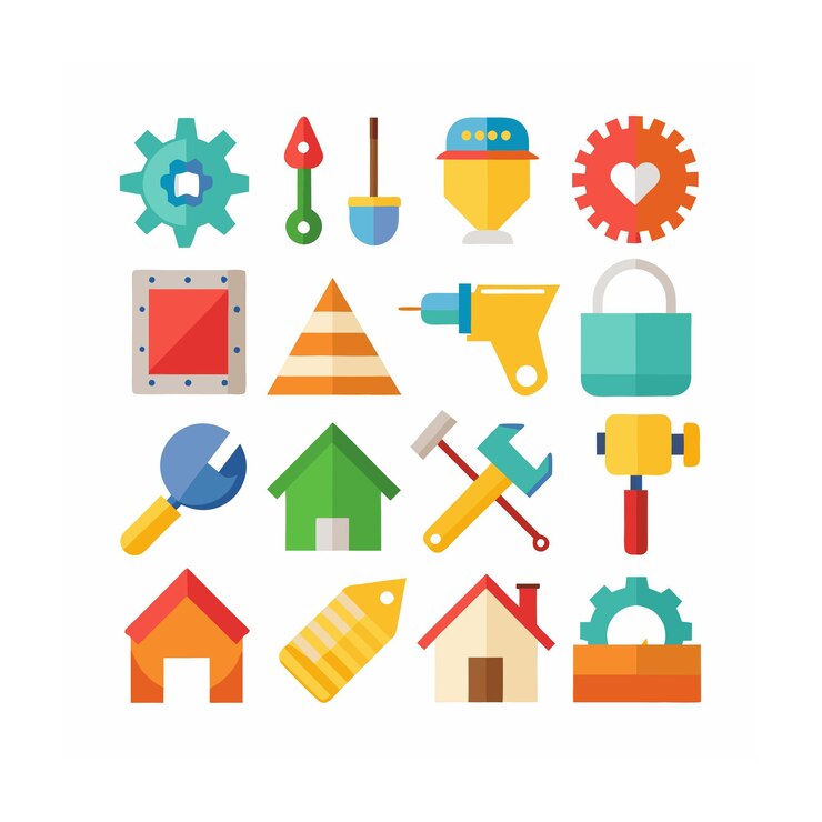 Vector ilustración vectorial del conjunto de iconos de construcción y herramientas