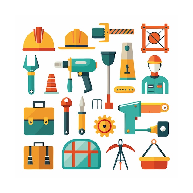 Ilustración vectorial del conjunto de iconos de construcción y herramientas