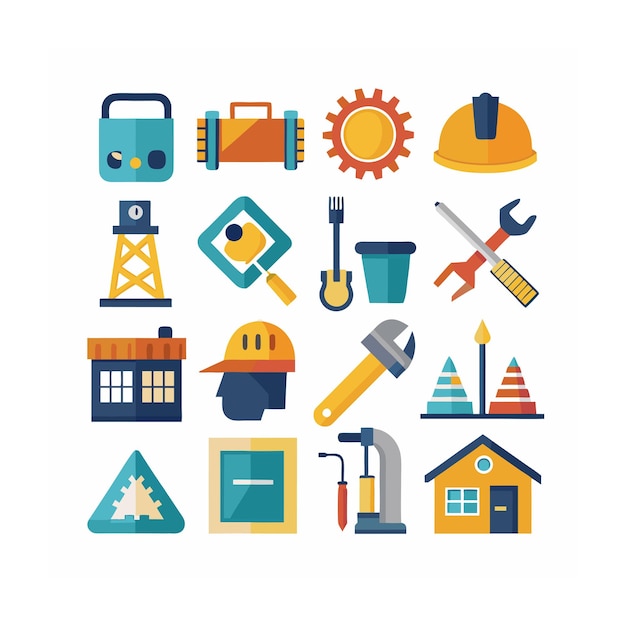 Ilustración vectorial del conjunto de iconos de construcción y herramientas