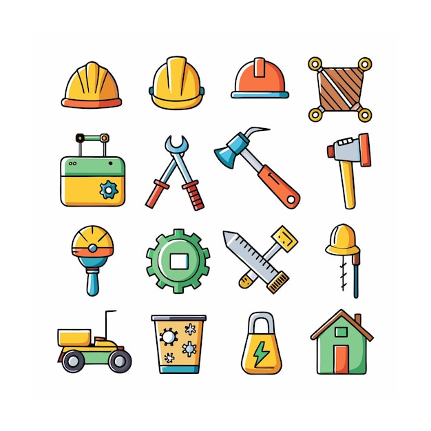 Ilustración vectorial del conjunto de iconos de construcción y herramientas