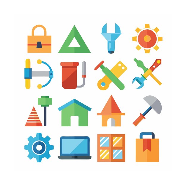 Ilustración vectorial del conjunto de iconos de construcción y herramientas