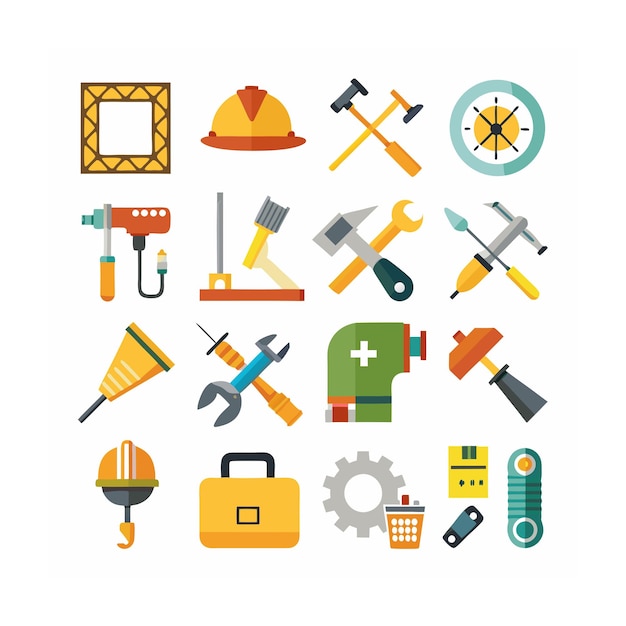 Ilustración vectorial del conjunto de iconos de construcción y herramientas