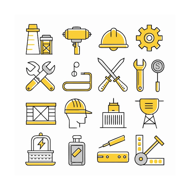 Ilustración vectorial del conjunto de iconos de construcción y herramientas