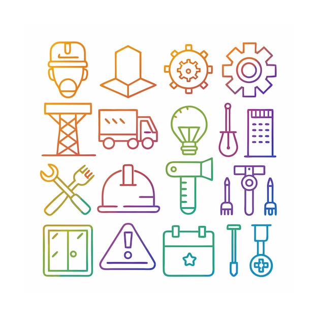 Ilustración vectorial del conjunto de iconos de construcción y herramientas