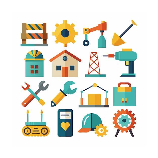Ilustración vectorial del conjunto de iconos de construcción y herramientas