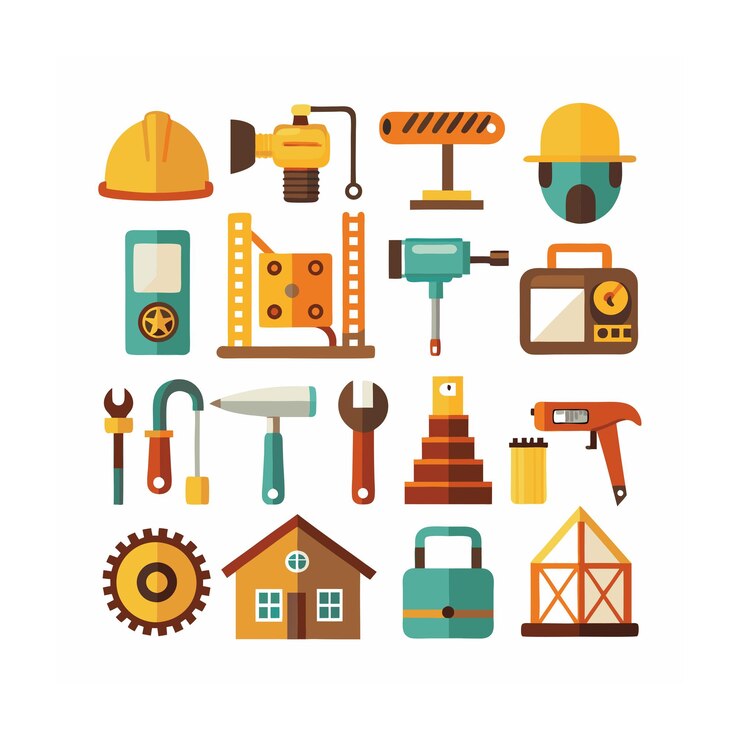 Vector ilustración vectorial del conjunto de iconos de construcción y herramientas