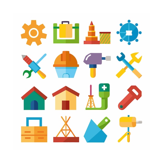 Ilustración vectorial del conjunto de iconos de construcción y herramientas