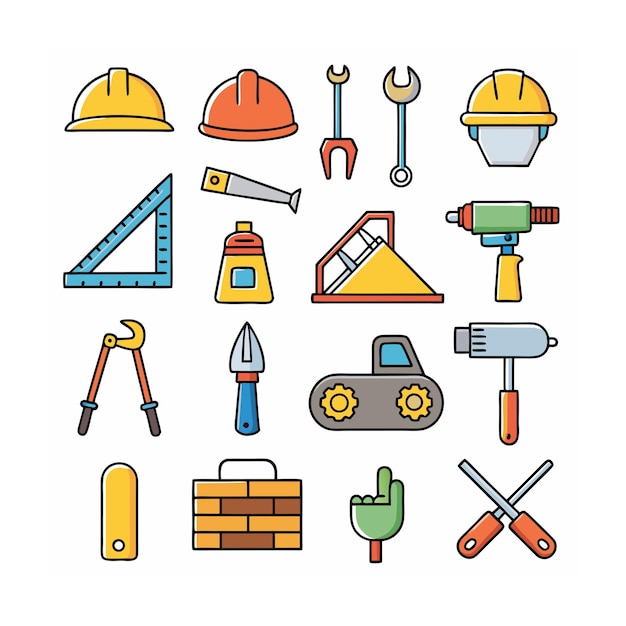 Ilustración vectorial del conjunto de iconos de construcción y herramientas