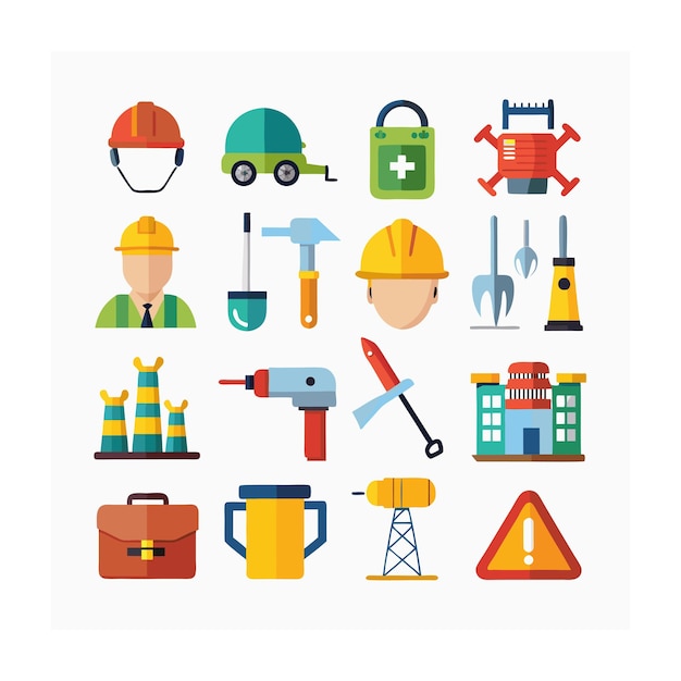 Ilustración vectorial del conjunto de iconos de construcción y herramientas