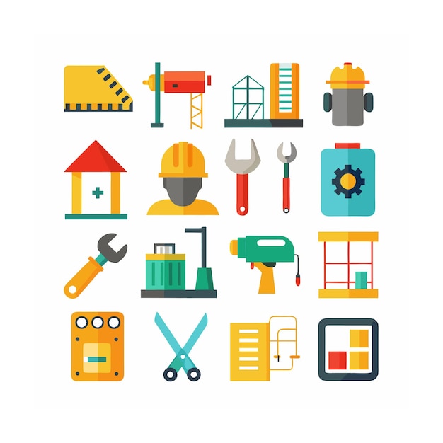 Ilustración vectorial del conjunto de iconos de construcción y herramientas