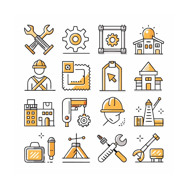 Ilustración vectorial del conjunto de iconos de construcción y herramientas