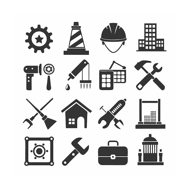 Ilustración vectorial del conjunto de iconos de construcción y herramientas