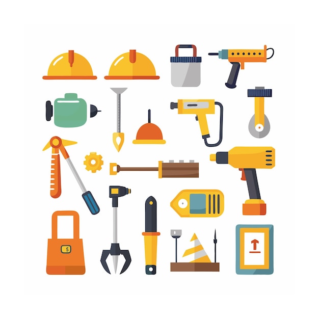 Ilustración vectorial del conjunto de iconos de construcción y herramientas