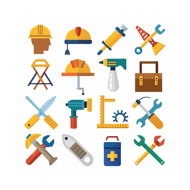 Ilustración vectorial del conjunto de iconos de construcción y herramientas