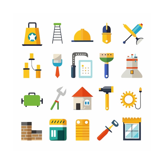 Ilustración vectorial del conjunto de iconos de construcción y herramientas
