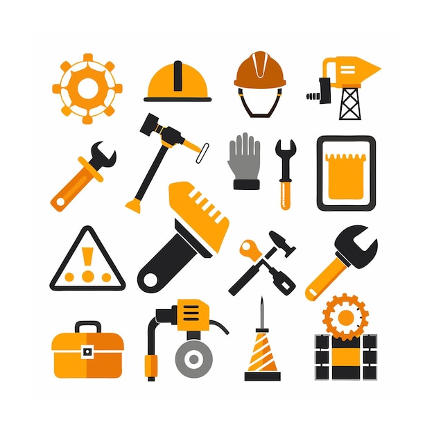 Ilustración vectorial del conjunto de iconos de construcción y herramientas