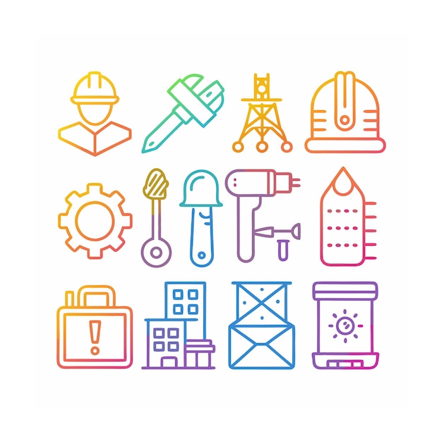 Ilustración vectorial del conjunto de iconos de construcción y herramientas