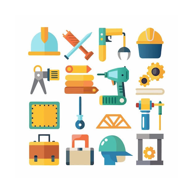 Ilustración vectorial del conjunto de iconos de construcción y herramientas