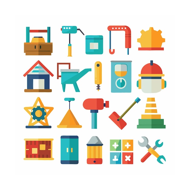 Ilustración vectorial del conjunto de iconos de construcción y herramientas