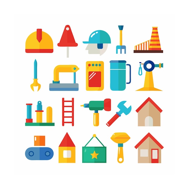 Ilustración vectorial del conjunto de iconos de construcción y herramientas