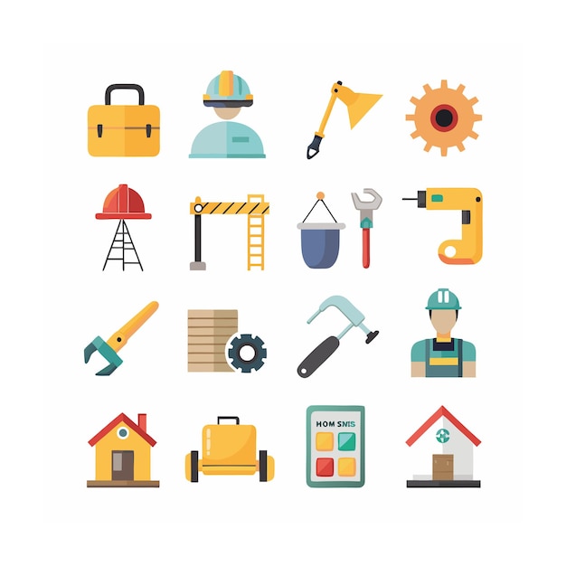 Ilustración vectorial del conjunto de iconos de construcción y herramientas