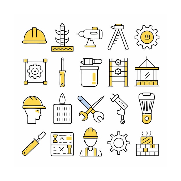 Ilustración vectorial del conjunto de iconos de construcción y herramientas