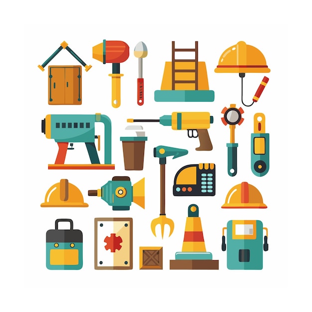 Ilustración vectorial del conjunto de iconos de construcción y herramientas