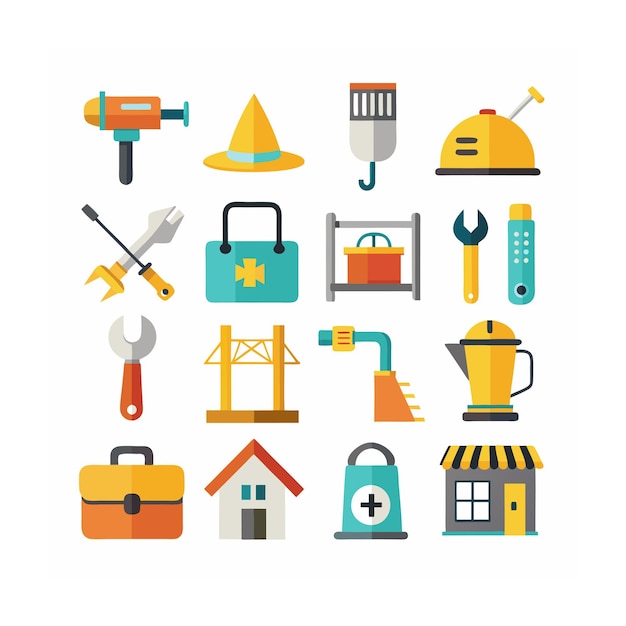 Ilustración vectorial del conjunto de iconos de construcción y herramientas