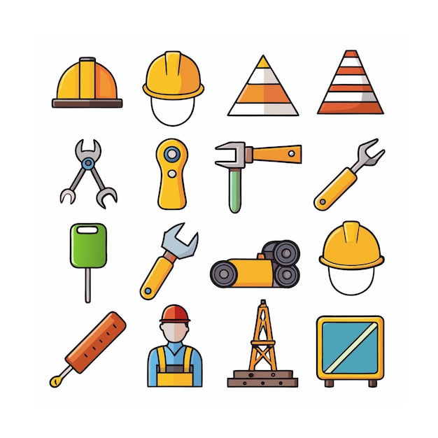 Ilustración vectorial del conjunto de iconos de construcción y herramientas