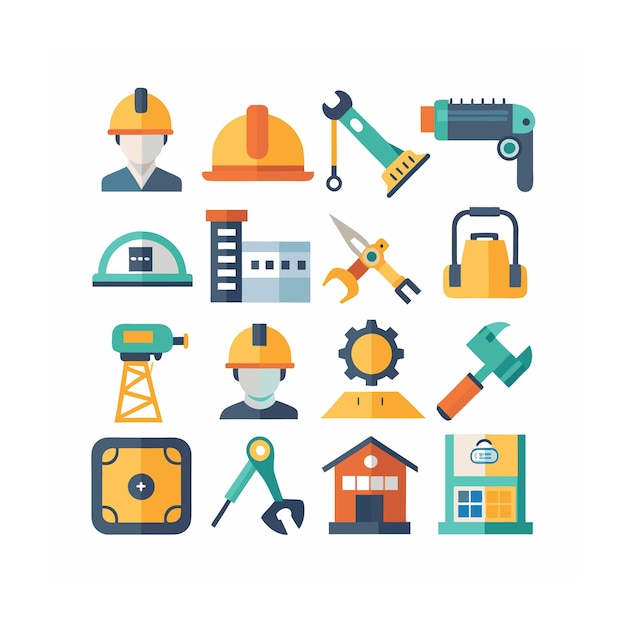 Ilustración vectorial del conjunto de iconos de construcción y herramientas