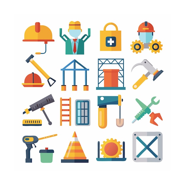 Ilustración vectorial del conjunto de iconos de construcción y herramientas