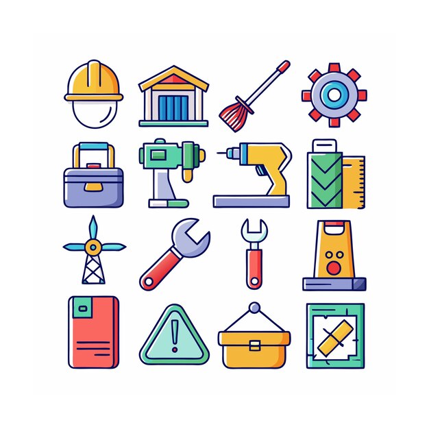 Ilustración vectorial del conjunto de iconos de construcción y herramientas