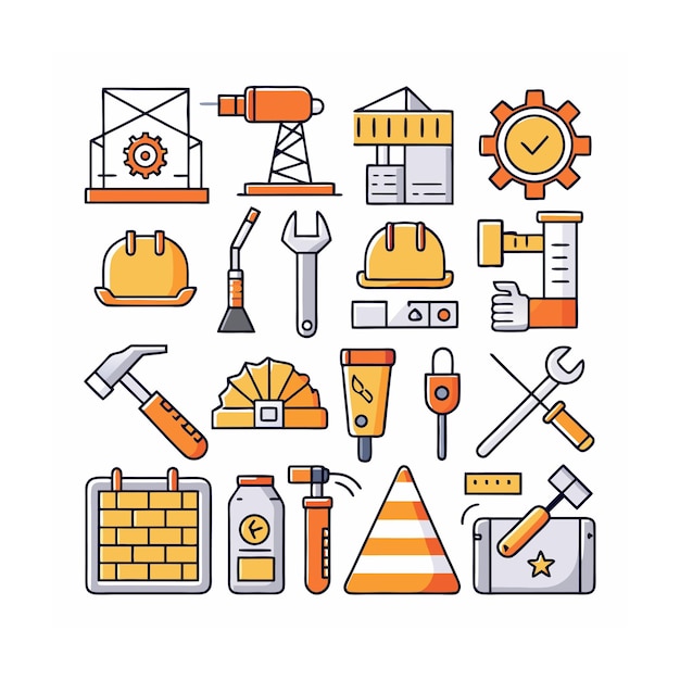 Ilustración vectorial del conjunto de iconos de construcción y herramientas