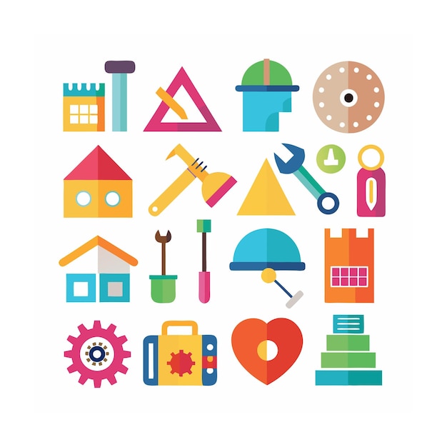 Ilustración vectorial del conjunto de iconos de construcción y herramientas