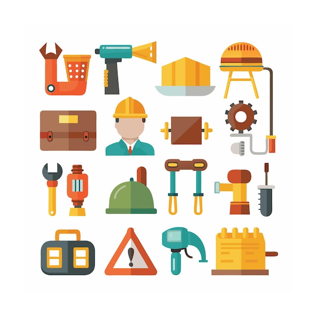 Ilustración vectorial del conjunto de iconos de construcción y herramientas