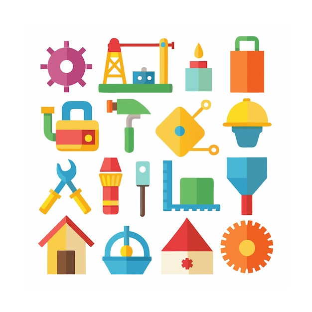 Ilustración vectorial del conjunto de iconos de construcción y herramientas