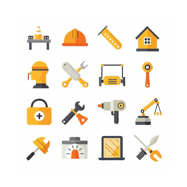 Ilustración vectorial del conjunto de iconos de construcción y herramientas