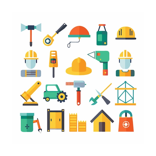 Ilustración vectorial del conjunto de iconos de construcción y herramientas