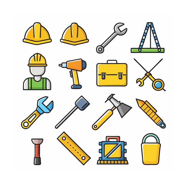 Ilustración vectorial del conjunto de iconos de construcción y herramientas