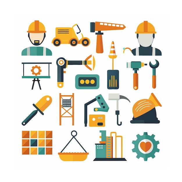 Ilustración vectorial del conjunto de iconos de construcción y herramientas