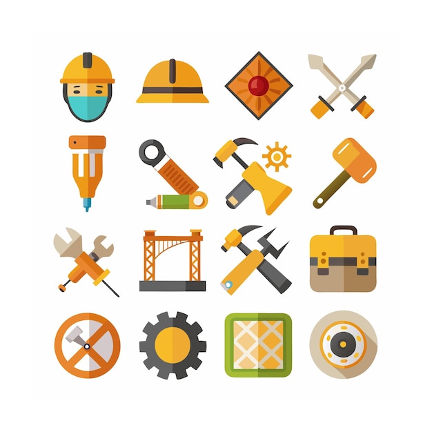 Ilustración vectorial del conjunto de iconos de construcción y herramientas