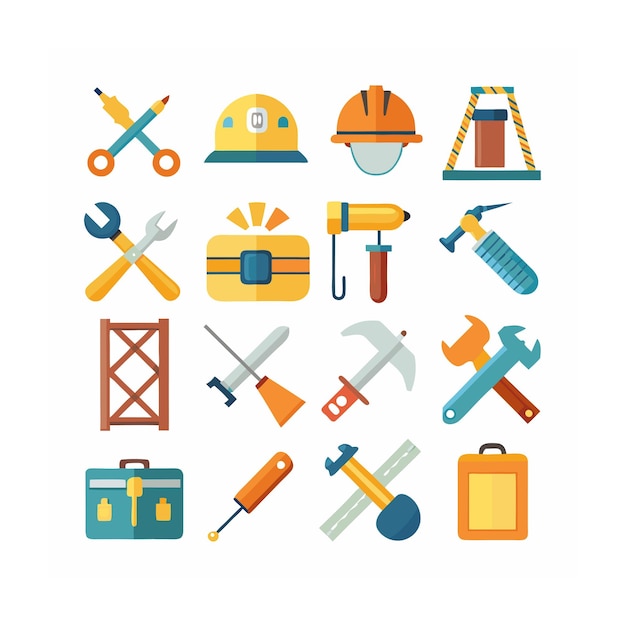 Ilustración vectorial del conjunto de iconos de construcción y herramientas